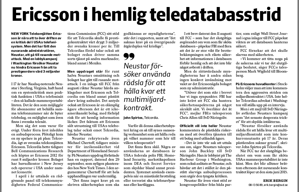 Artikeln om Ericsson den 6 oktober.