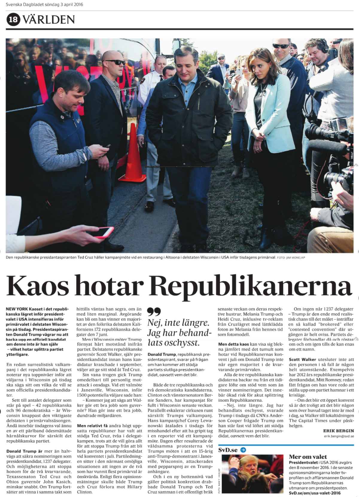 SvD söndag den 3 april 2016.